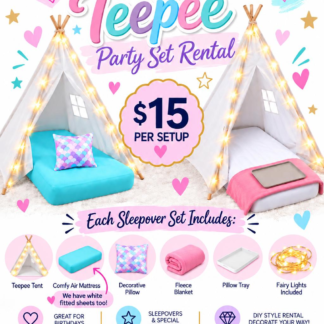 Teepee Rental promo, Level Up Party Co in Citrus Heights near Roseville.